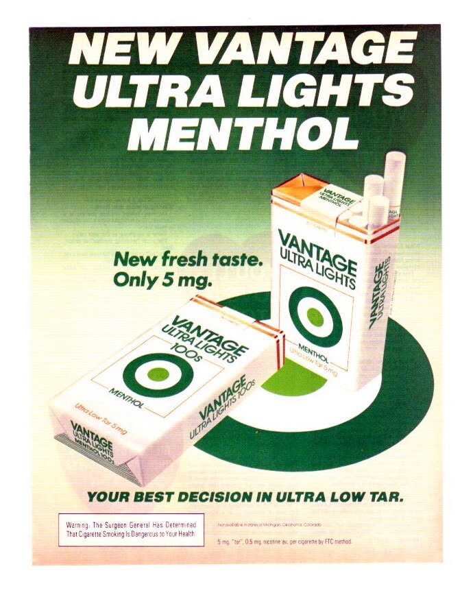 vintage 1970s mag print ad Vantage Ultra Lights Menthol Cigarettes mancave  decor