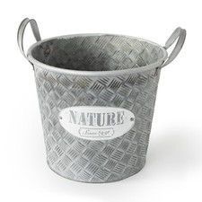 25cm Steel & Zinc Galvanised Metal Bucket Planter with Handles, Silver 10L Pot