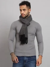 Men's 100% CASHMERE SCARF SOLID BLACK GRAY Made in India WINTER Wool Wrap Scarf