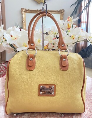 Valentina Italian Yellow Tan Leather Large Tote Handbag Made in Italy EUC!  $298