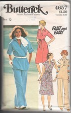 4657 BUTTERICK Easy c.1970s - DRESS TOP SKIRT PANTS BELT - Sz 12 B 34"