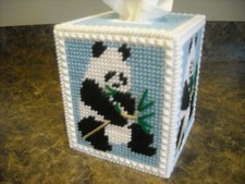 ONE TISSUE BOX COVER - TOO CUTE PANDA - Plastic Canvas