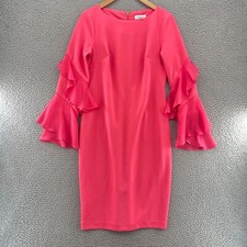 Calvin Klein Dress Womens 6 Coral Pink Sheath Bodycon Cha Cha Sleeves Stretch