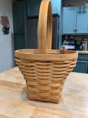 Royce Craft Baskets Co. Wooden Woven Basket w/Single Wooden Handle & Liner 1999