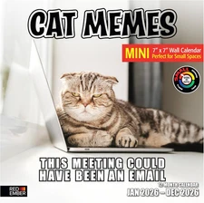 Cat Memes 2026 Mini Wall Calendar 12 Month | 7" X 14" Open | Thick & Sturdy Pape