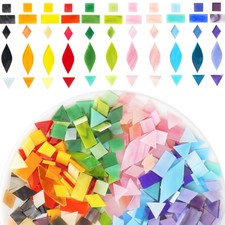 Mosaic Glass Pieces Tiles for Adults LATIIZ 320Pcs Rainbow Color Mixed 5 Shap...