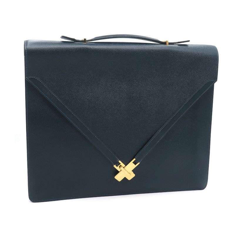 Hermes Kelly Cross S Engraved 1989 Courchevel Navy Gold Hdw Briefcase Bag 989103