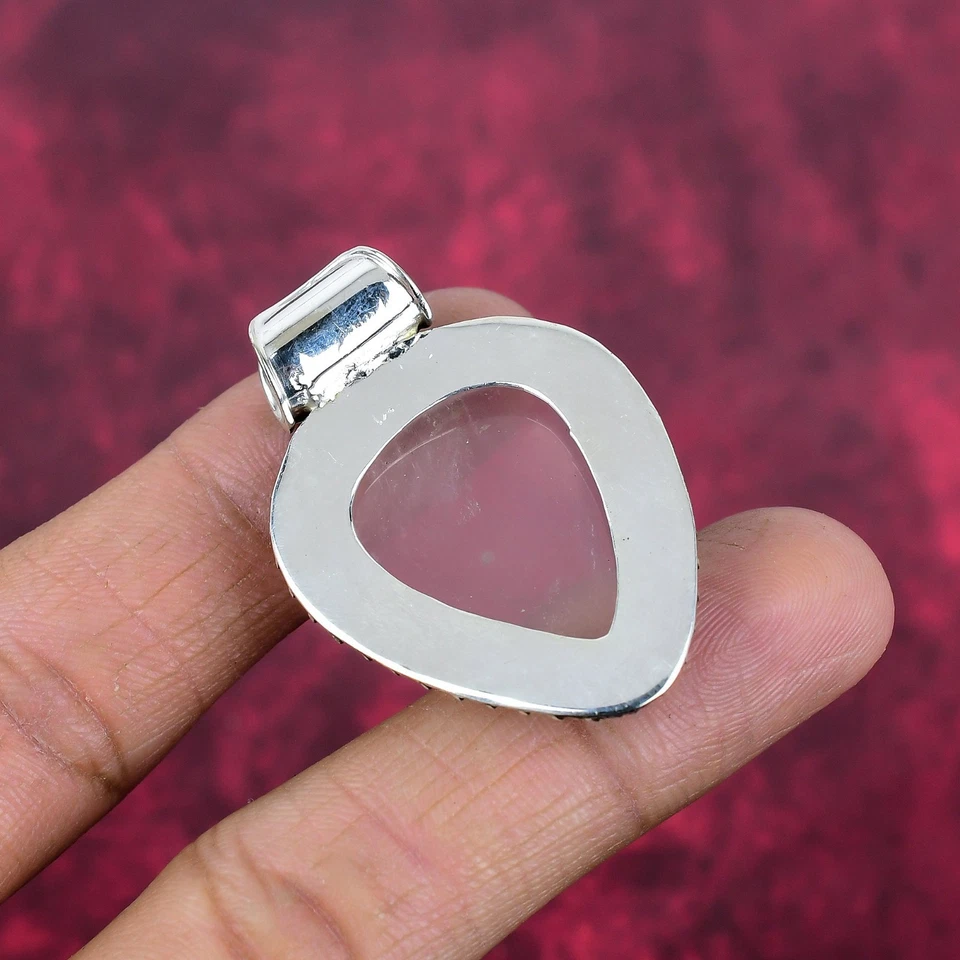 Colgante de plata de acero 925 hecho a mano con piedras preciosas equilibradoras de cuarzo rosa joyería Foto 2 de 4
