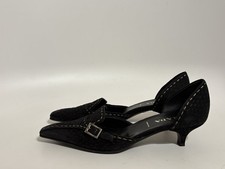 Vtg Prada Black Suede Belted Kitten Heels 36.5