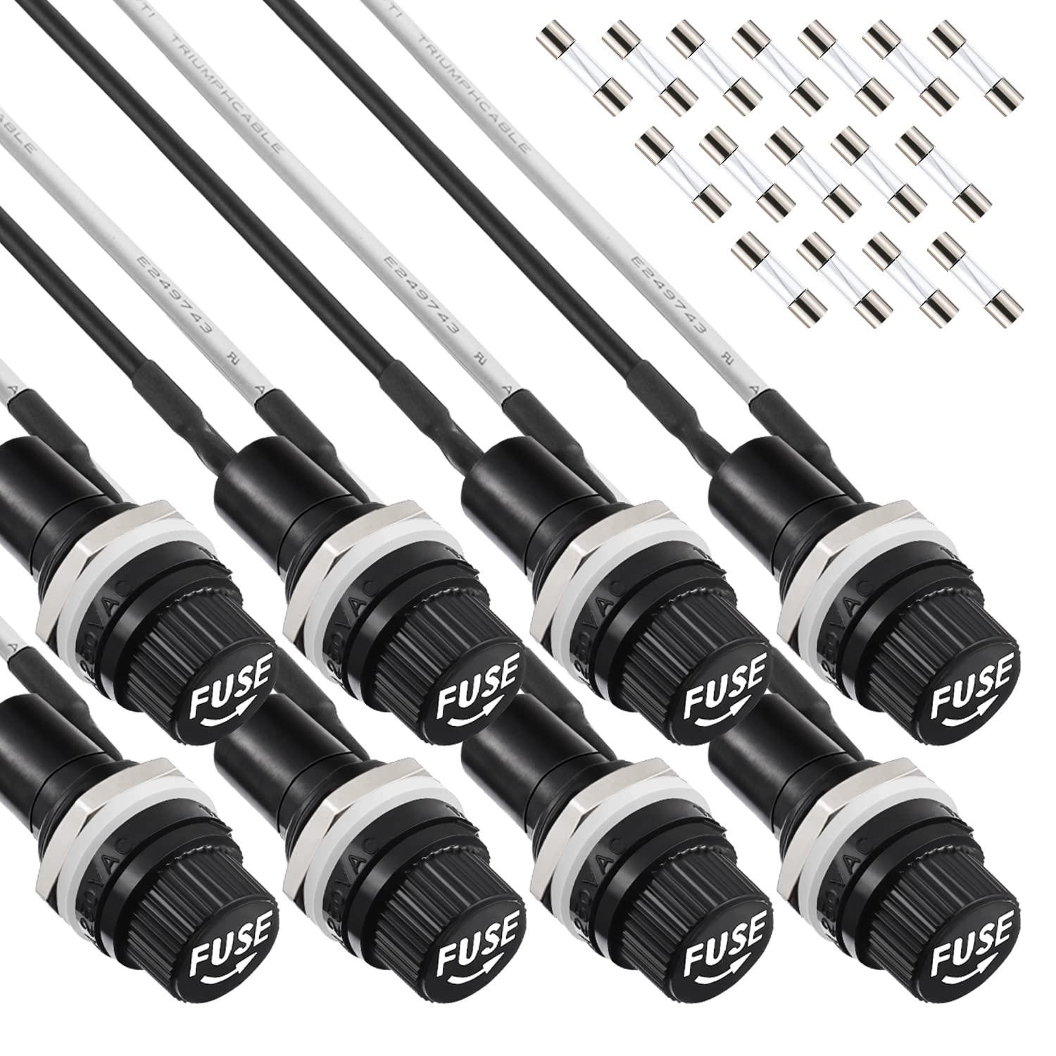 5X20mm Black Screw Cap Fuse Holder 250 VAC 10 A 125 VAC 15 A with Pre-Soldered