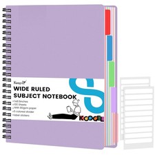 Spiral Notebook with Tabs, 5 Subject Spiral Notebook Wide Ruled with Removabl...