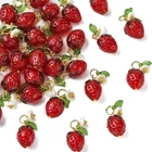 30Pcs Acrylic Lampwork Pendants, Red Strawberry Cute Charms for DIY Crafts