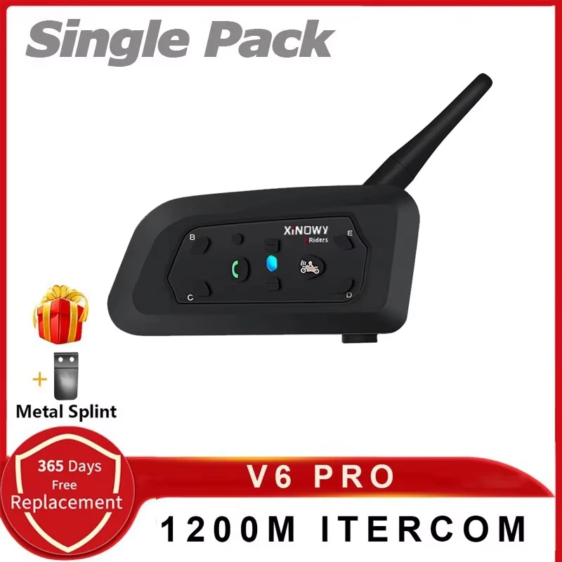 V6 PRO Motorcycle Bluetooth Helmet Intercom Headset 1200M Interphone