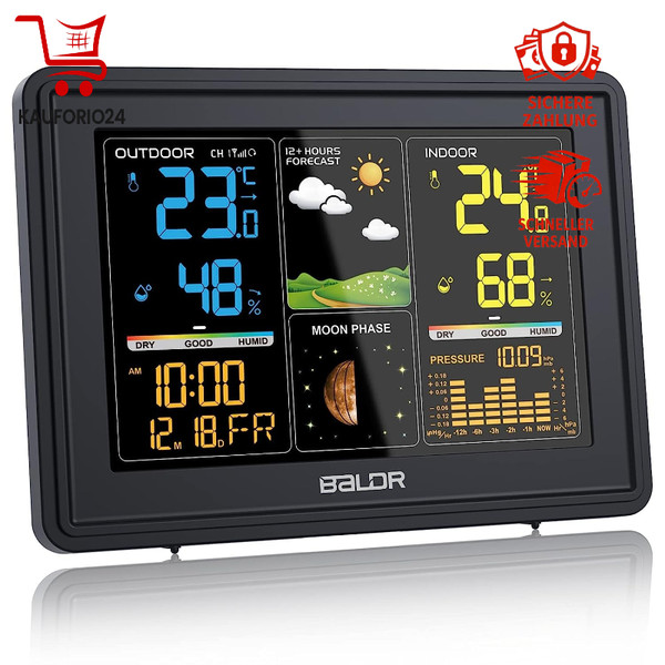 Wetterstation Funk Digital Farbdisplay Mit AußEnsensor Thermometer Hygrometer-image