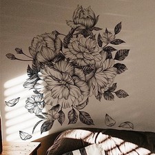 Black and White Floral Wall Decals Peony Flower Wall Stickers Black Floral