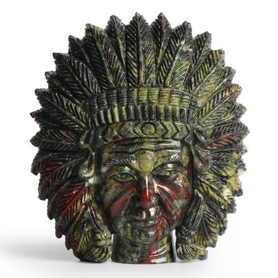 SMQ 2.5'' Dragon Bloodstone Crystal Indian Head Figurines Hand Carved Gemstone...