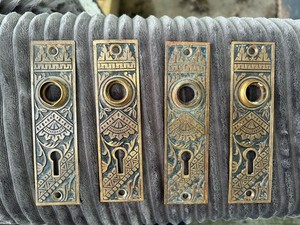 Lot of 4 Matching Antique Metal Door Plates 