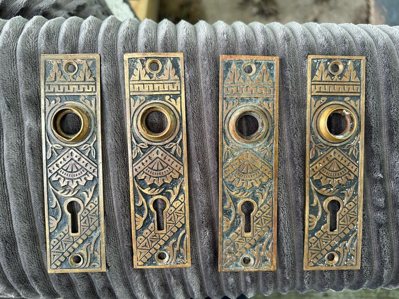Lot of 4 Matching Antique Metal Door Plates 