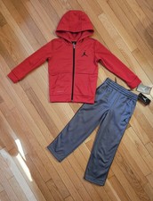 NEW Jordan Little Boy Fleece Jacket Hoodie  Drawstring Pant Set, Red sz 6 