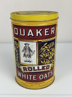 Vintage 1984 Quaker Oats Rolled White Oats Collectible Tin Can 8 Inches Tall