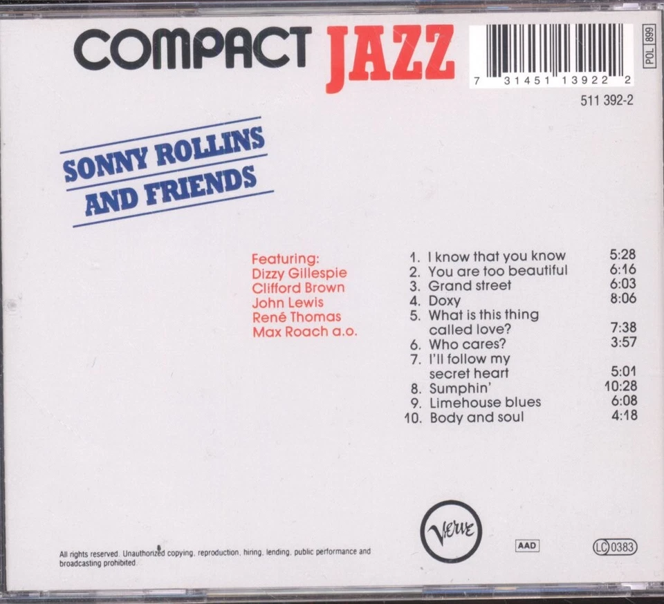 Sonny Rollins and Friends Self-Titled CD Europe Verve 1992 5113922 - Bild 2 von 2