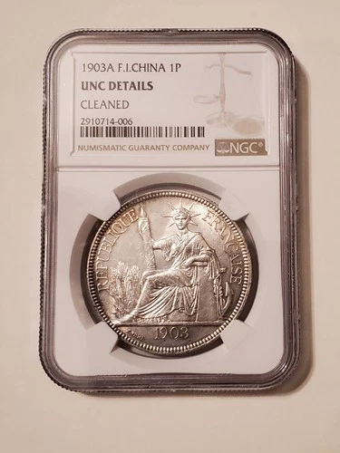 1903A French Indo China 1 Piastre , NGC graded Unc. details