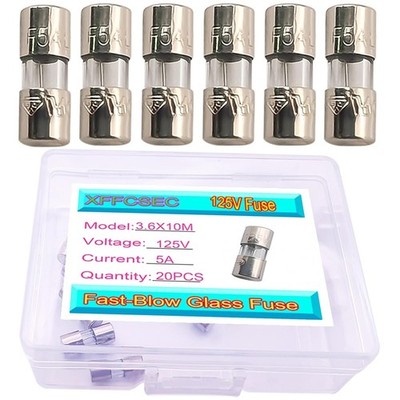 20PCS 5A 5 amp 125 Volt Fuse for Fan Plug. Fast-Blow Mini Fuse Size: 0.14 x 0