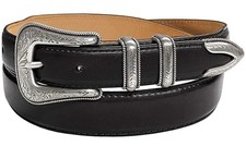 Brenton Genuine Full-Grain Cowhide Leather Dress Belt with Western Silver Pla...