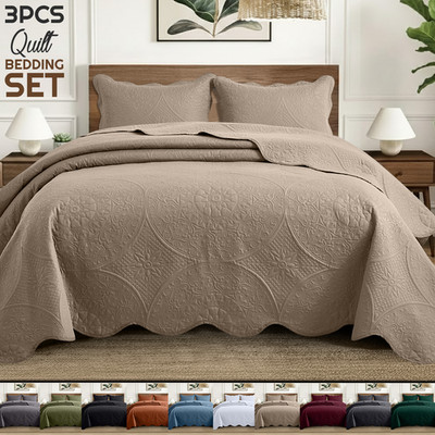Luxury Bedspread Set 3 Piece Quilted Coverlet Bed Throw Queen King Size Bedding