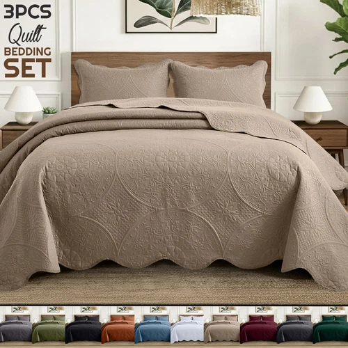 Luxury Bedspread Set 3 Piece Quilted Coverlet Bed Throw Queen King Size Bedding