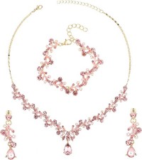 Rhinestone Wedding Jewelry Sets for Bridal Women Crystal Necklace Bracelet Earri