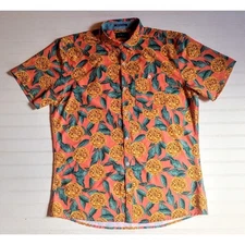 William Murray Mens L Light Orange Floral Shirt Sleeve Button Down Golf Shirt