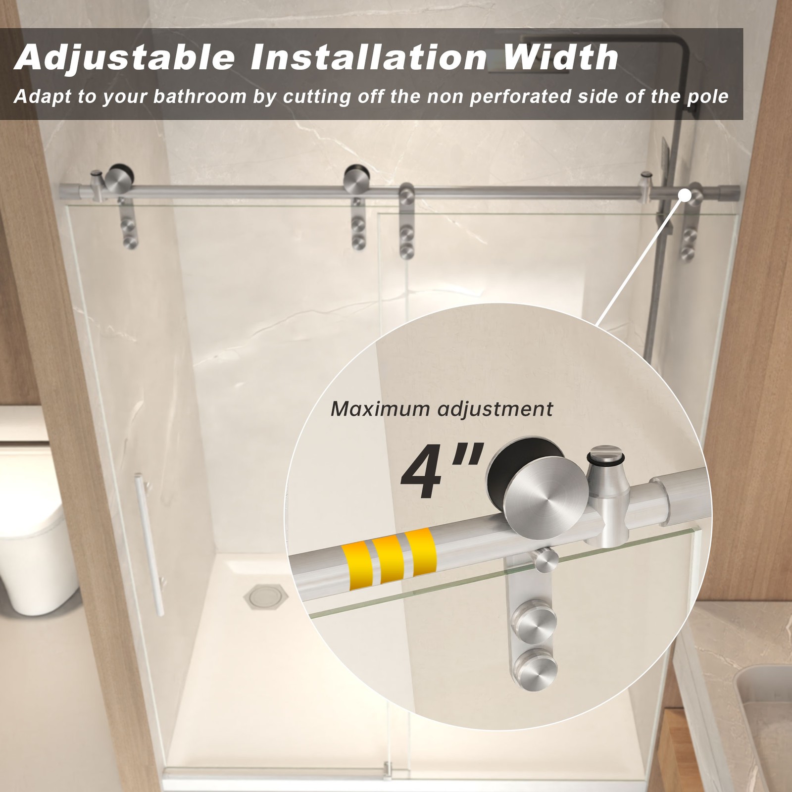 56-60" x 66" H Sliding Frameless Glass Shower Door (8mm) Clear Tempered Glass