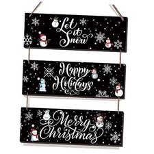 3 Pcs Rustic Wood Wall Hanging Decor Let It Snow Wall Decor Black Snowman