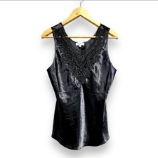 Vintage 90s Black Floral Lace Camisole Women  s Size Medium Party Whimsigoth EUC