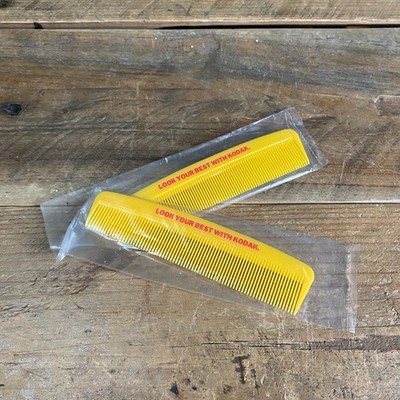 Vintage Kodak Promotional Hair Comb x2 - Yellow - 13cm - ''Look Your Best''