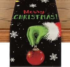 Merry Christmas Table Runner Black, Seasonal Winter Xmas Holiday Kitchen Dining