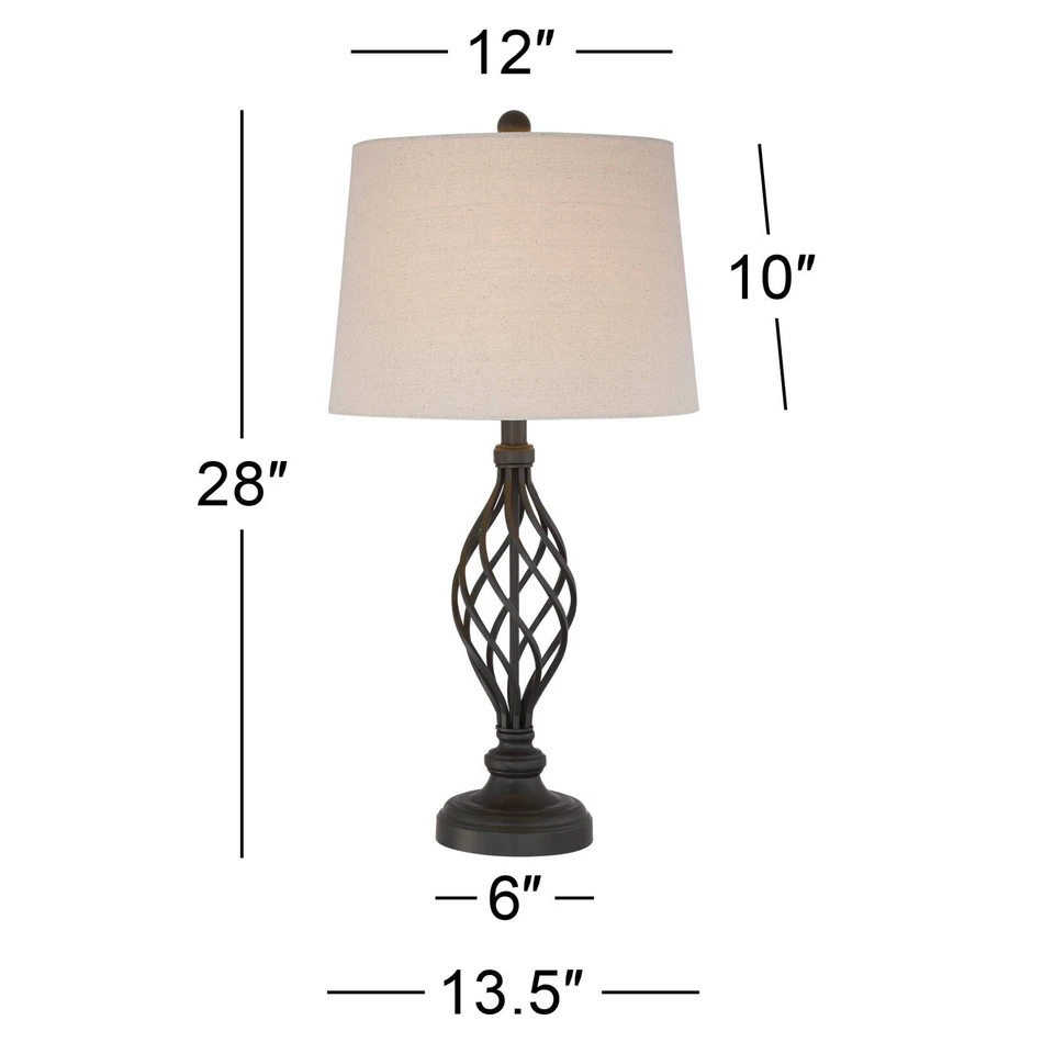 Annie Industrial Table Lamps 28" Tall Set of 2 Iron Bronze Cream Drum Shade - Image 4 of 4