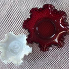 VTG Fenton Ruby Red Amberina & White milk Hobnail Candy Dishes ❤️Valentines❤️