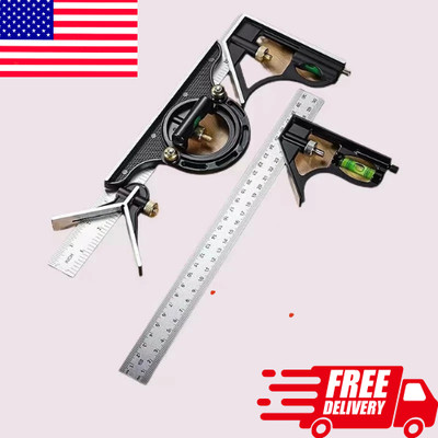 12'' SS COMBINATION PROTRACTOR TRI-SQUARE RULER LEVEL MULTI-PURPOSE