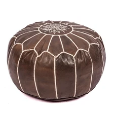 Handmade Moroccan Genuine Leather Pouf Ottoman Cover Boho Foot Stool Living Room