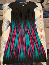 Tahari Women's Sleeveless Black/Green/Magenta A-Line Dress Size 6