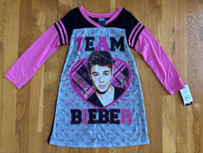 New with tags! Justin Bieber Pajamas Nightgown Girls Size 4/6 Gray/Pink Team Bie