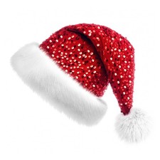 Sequin Santa hat for Women,Christmas Santa Claus Hat Xmas Glitter Hat for Adu...