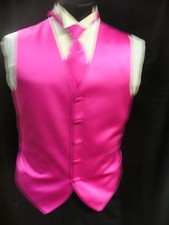 Formal Vest Full Back - Hot Pink Fuschia  Satin 5 Button VF612