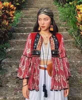 ZARA rote bestickte Samt Pailletten Perlen Boho Paisley Jacke M 7521/044/605 ASO
