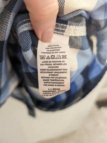 L L Bean flannel shirt mens L button up long sleeves blue plaid LL Bean 513053 - Picture 4 of 6