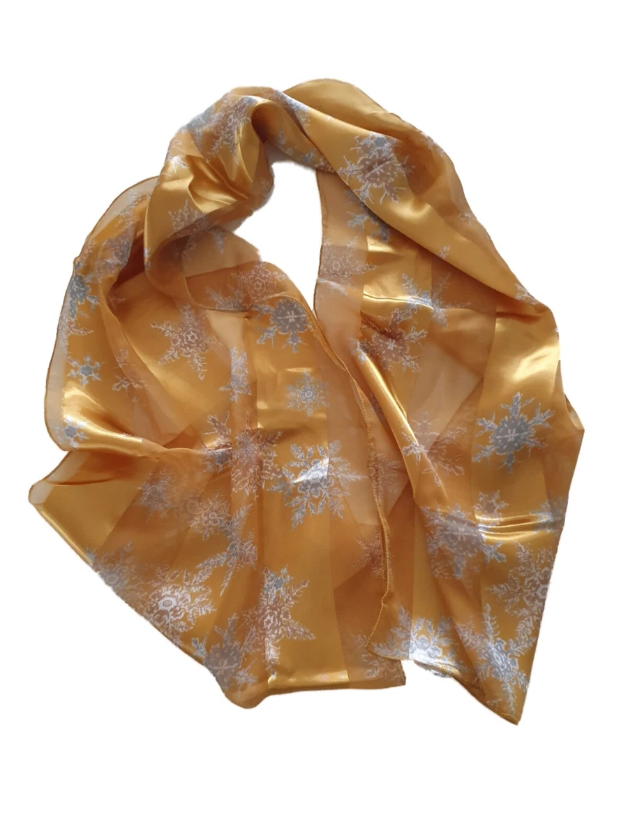Ladies Yellow Gold Sheer Satin Scarf With Snowflake Detail eBay