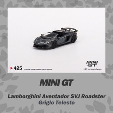 Mini GT 1:64 Lamborghini Aventador SVJ Roadster Gray LHD Model Car with Box