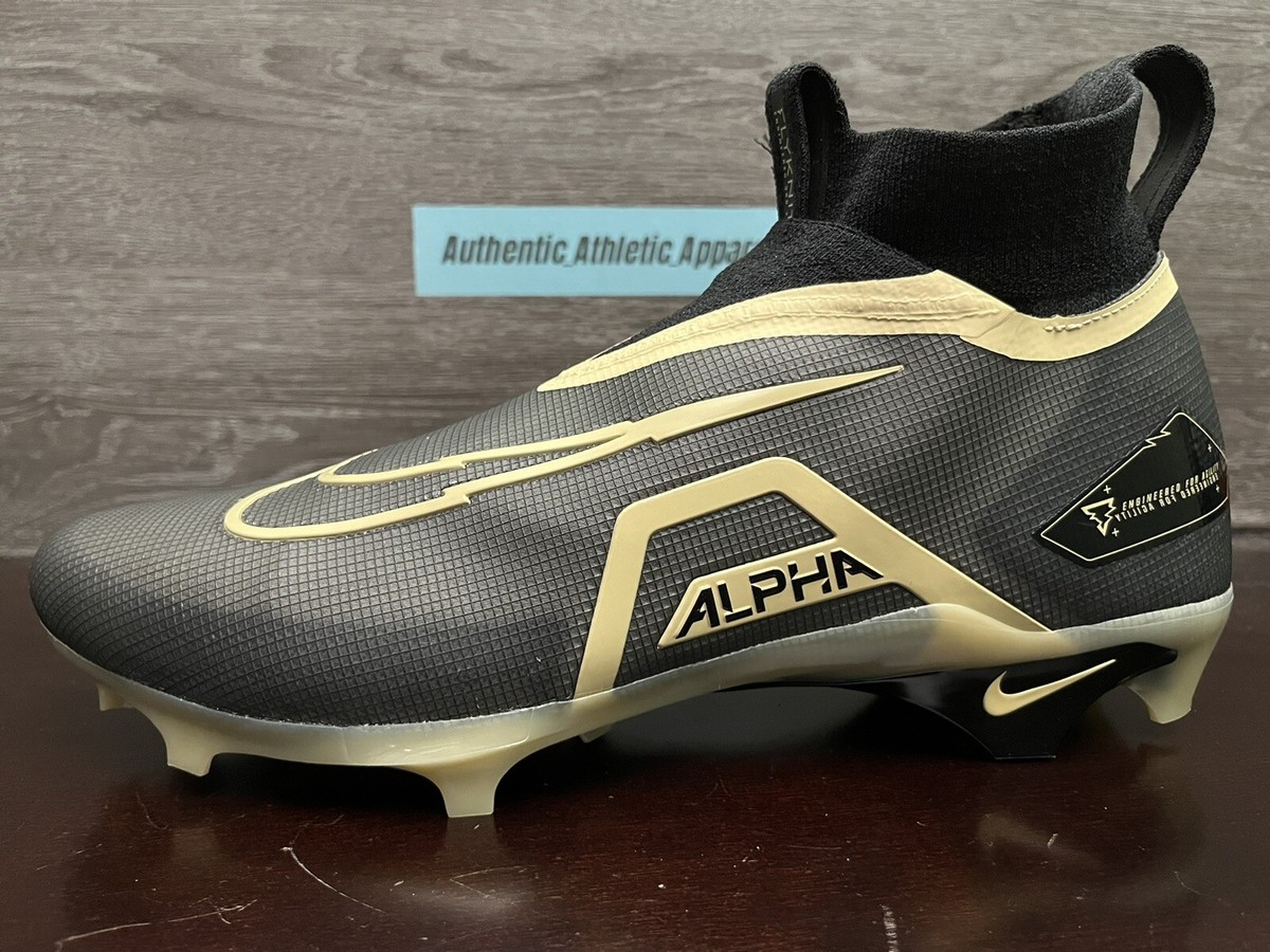 Nike Alpha Menace Elite 3 Mid Football Shoes Cleats Sz‎ Black Tan Mens 14.5 Nike Alpha Menace Elite 3 Mid Football Cleats Black Gold  main image 4